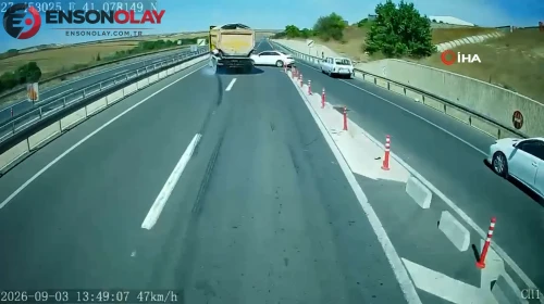 Tekirdağ'da tır şoförünün ani manevrası faciayı önledi