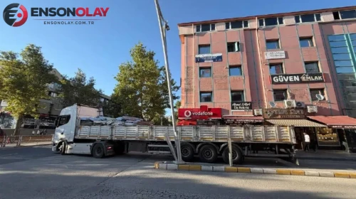 Erzincan’da tır dönüş yapmak isterken aydınlatma direğine çarptı