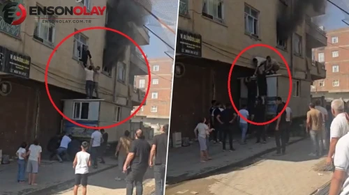 Diyarbakır'da yürekleri ağza getiren yangın: Konteynerin üzerine çıkıp böyle kurtardılar