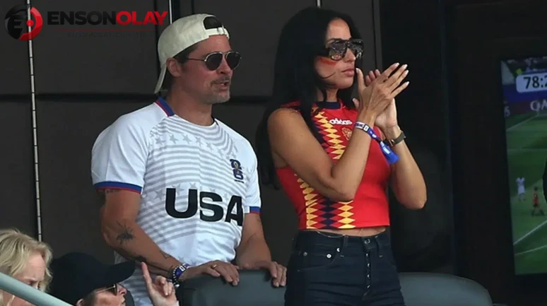 Brad Pitt ve Ines de Ramon, Dünya Kupası heyecanını tribünden takip etti