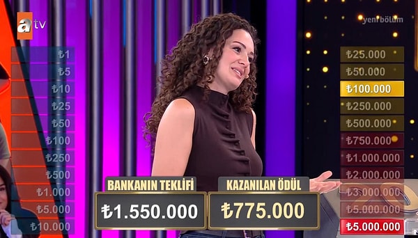 Gülşah, 775 bin TL’yi kabul etti ama devam etseydi teklif 1,55 milyon TL olacaktı.