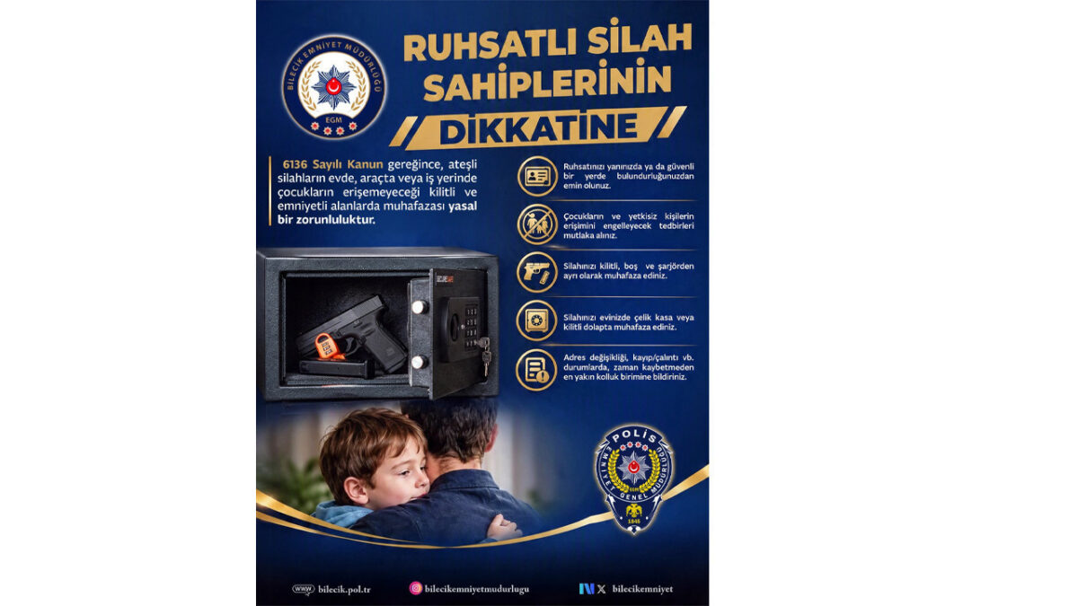 Bilecik Emniyetinden ruhsatlı silah sahiplerine güvenlik uyarısı