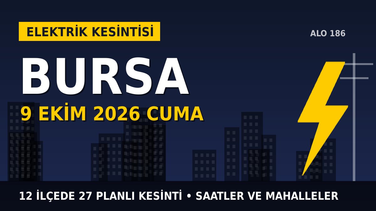 Bursa elektrik kesintisi 9 Ekim 2026 Cuma