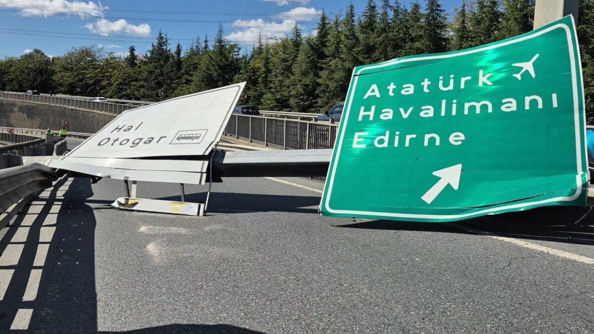 Damperi açık kamyon iki tabelayı devirdi