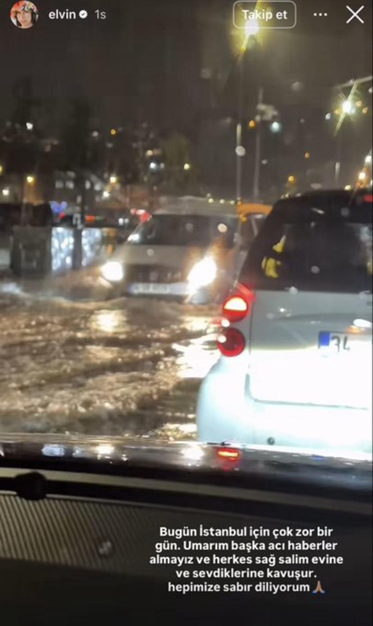 İstanbul da araçlar suyla doldu! Elvin Levinler den trafikte tepki çeken paylaşım 2