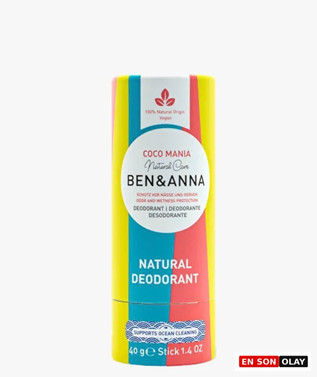 Bu renkli Ben & Anna Coco Mania doğal deodorant, Hindistan cevizi yağı faydaları etrafında şekillenen bütünsel güzellik ritüellerine uygun olarak yüzde yüz doğal ve vegan formülüyle sürdürülebilir bir seçenek sunarken okyanus temizliğini de destekliyor.