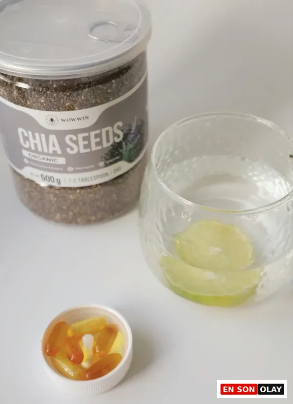 Chia tohumu ve omega 3 kapsülleri, bitkisel ve takviye omega 3 kaynakları