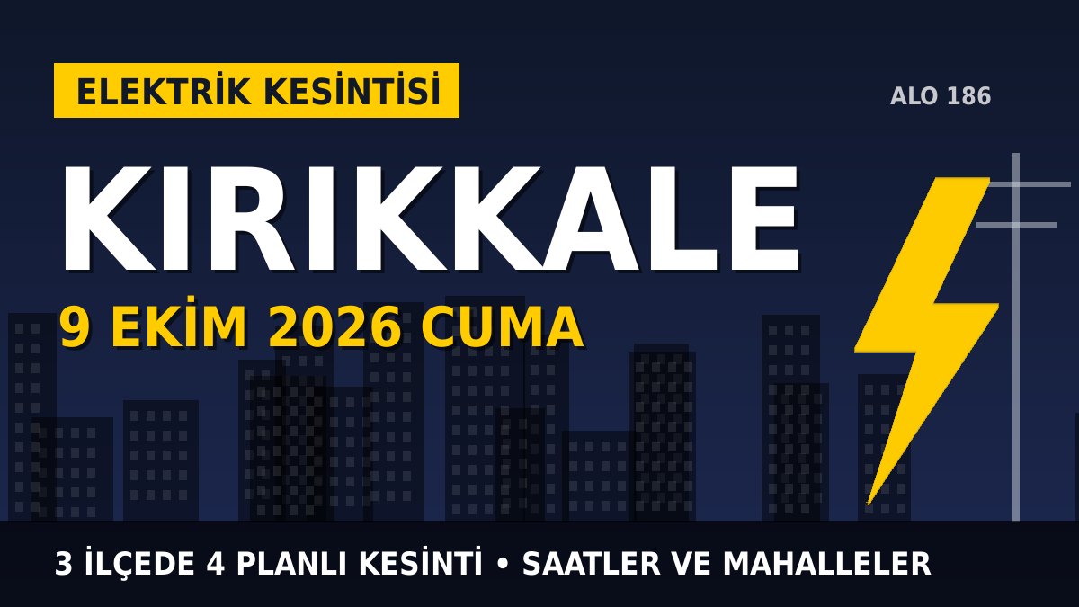 Kırıkkale elektrik kesintisi 9 Ekim 2026 Cuma