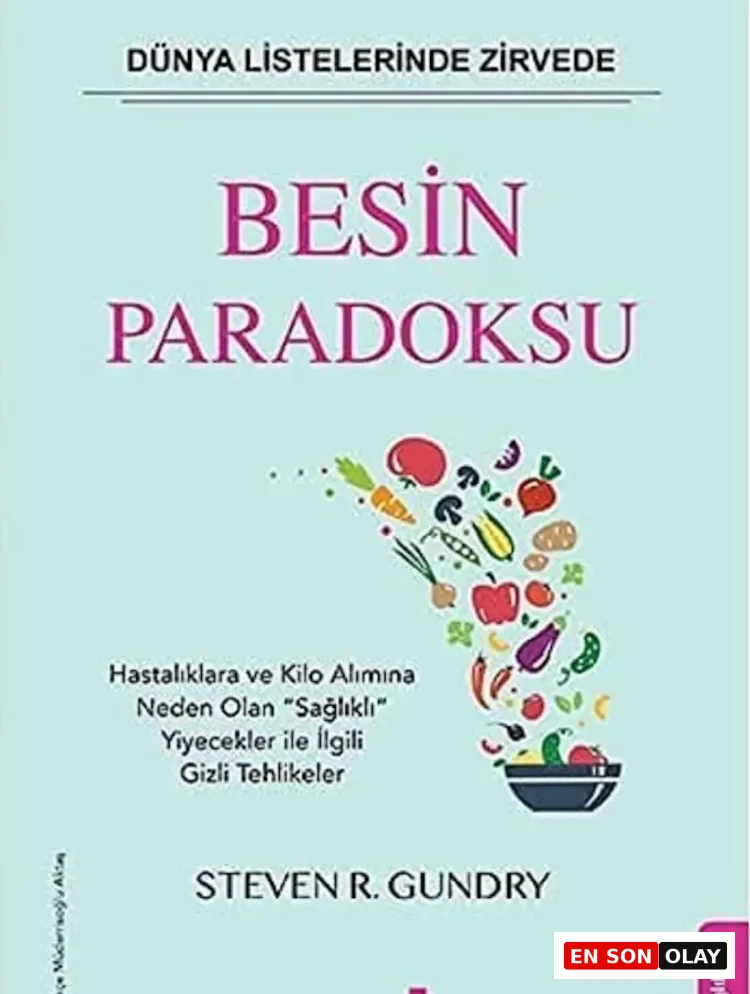 Steven R. Gundry'nin Besin Paradoksu adlı kitabının kapağı, pembe ana başlığın altında, sağlıklı olduğu düşünülen ancak hastalıklara ve kilo alımına yol açan yiyeceklerin gizli tehlikelerini simgeleyen, bir kaseye düşen domates, havuç, patlıcan gibi çeşitli meyve ve sebzelerle lektin diyeti konusuna vurgu yapmaktadır.