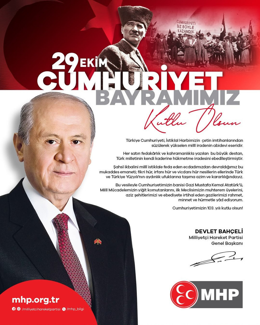 MHP lideri Başkanı Devlet Bahçeli'den 29 Ekim Cumhuriyet Bayramı mesajı - Resim : 1