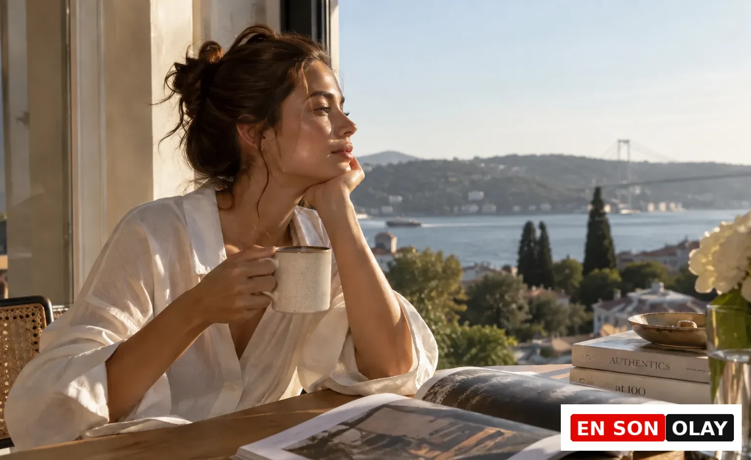 Flormar ürünleriyle yapılmış doğal ve ışıltılı bir hafta sonu makyajına sahip genç bir kadın, rahatlamış bir ifadeyle hafifçe gülümseyerek kameraya bakıyor, arkasında flu bir dış mekan manzarası görünüyor.