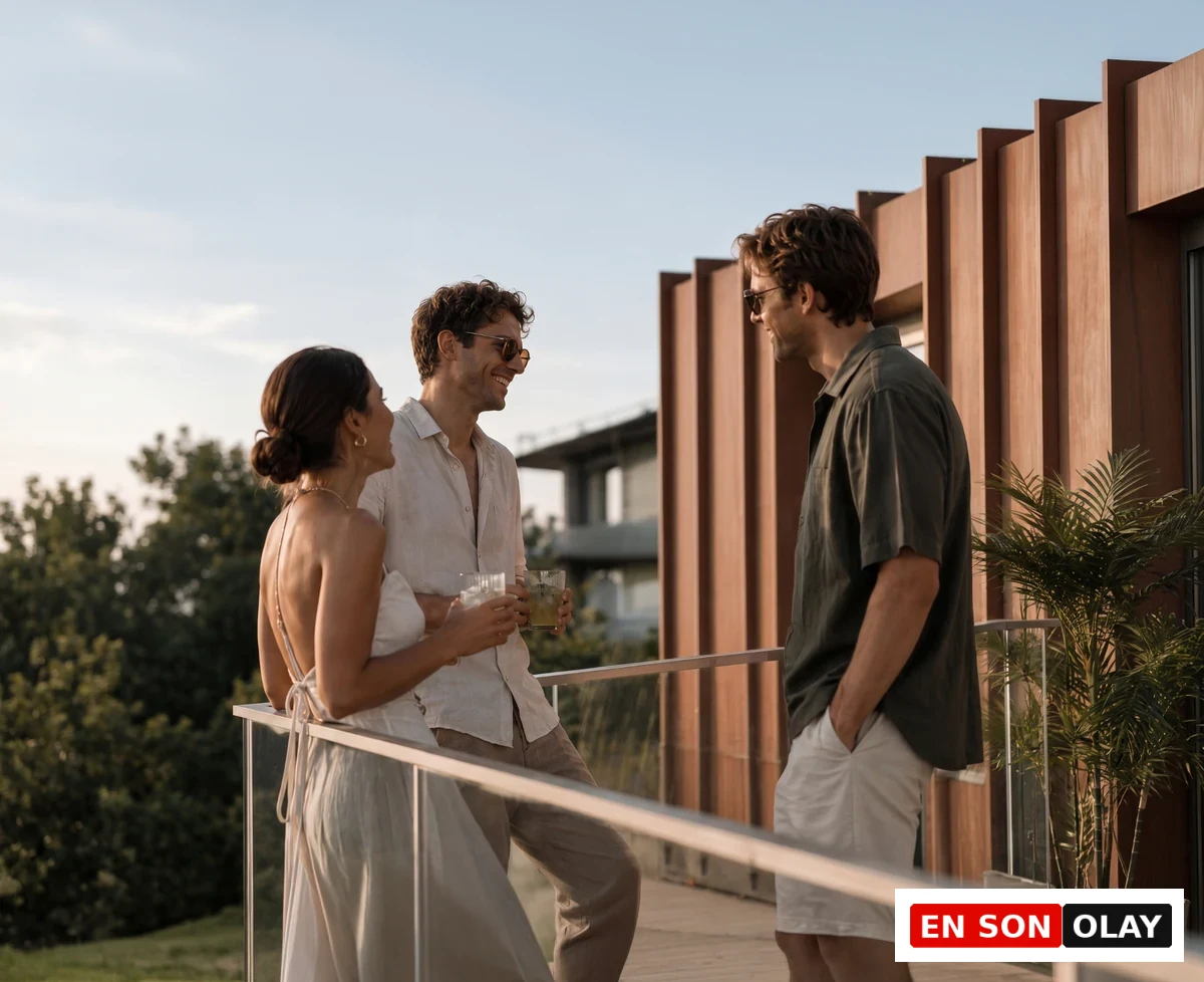 Mesa Casa Well açık hava sosyal alanında bir araya gelen kişiler.