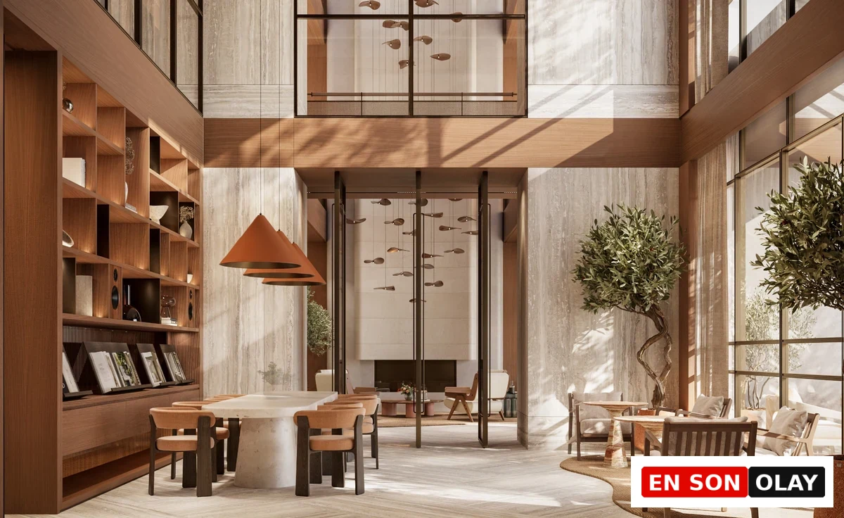Mesa Casa Well lobisinde kütüphane, ortak masa ve farklı oturma alanları.