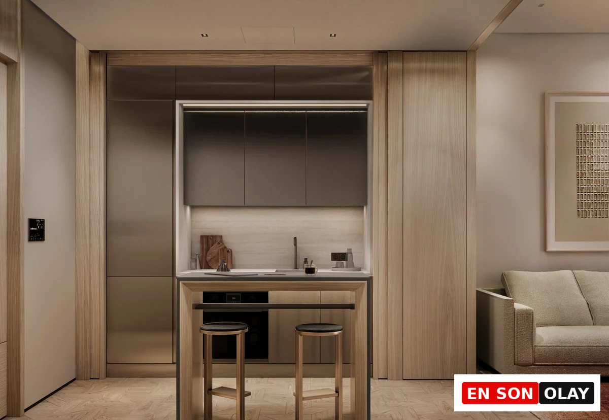 Mesa Casa Well’de mutfak ve yaşam alanının açık plan tasarımı.