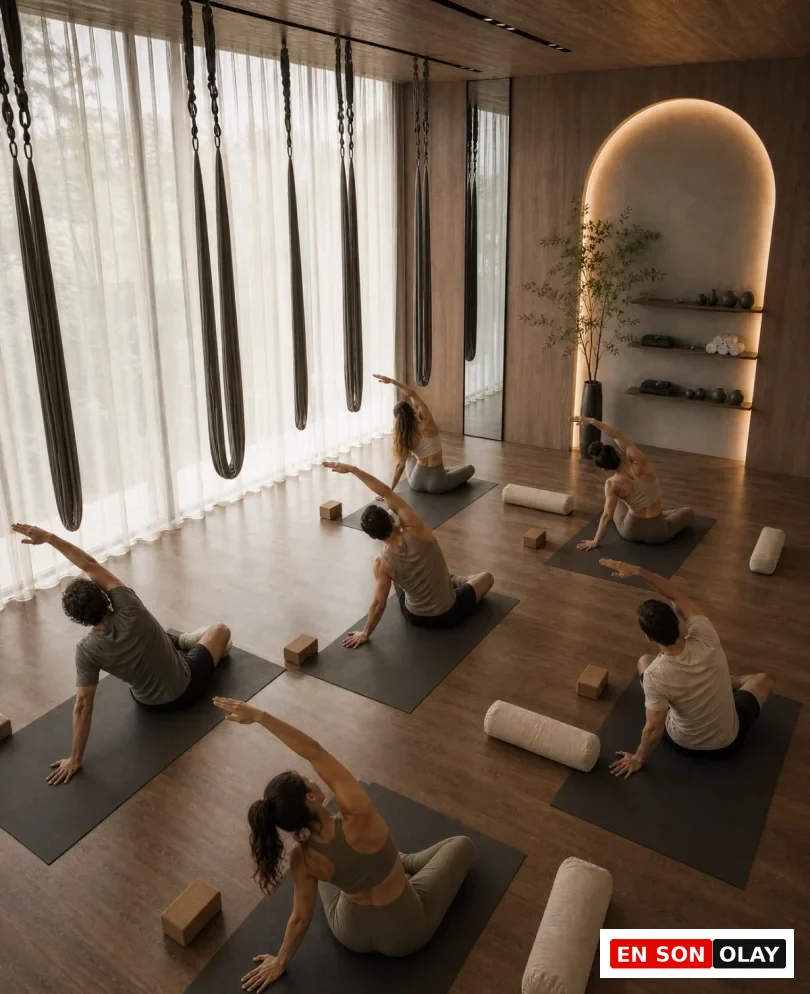 Mesa Casa Well yoga ve pilates stüdyosunda egzersiz yapan kişiler.