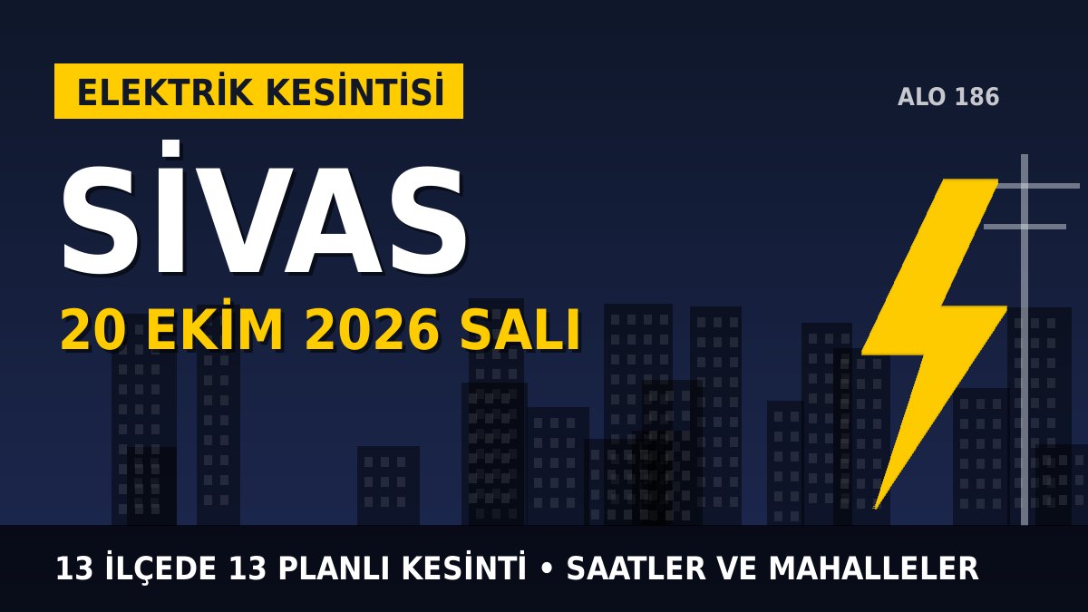 Sivas elektrik kesintisi 20 Ekim 2026 Salı