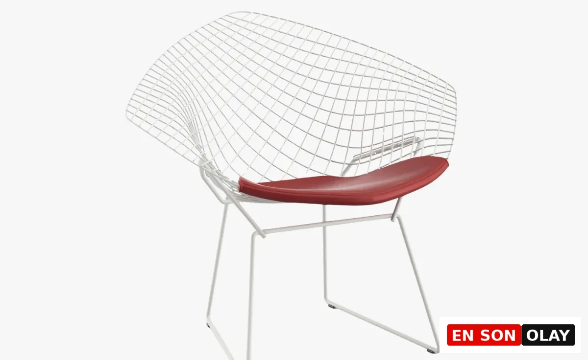 Harry Bertoia tarafından tasarlanan, endüstriyel esintili ve zarif yapısıyla öne çıkan bu ikonik Bertoia Diamond Sandalye, bükülmüş çelik tellerden oluşan kafes benzeri elmas deseniyle modern tasarımın kalıcı bir klasiğidir.