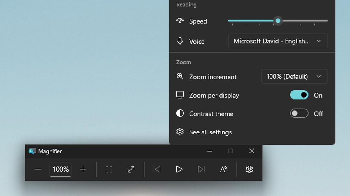 Windows 11 Büyüteç araç çubuğu ve ekran başına yakınlaştırma ayarı