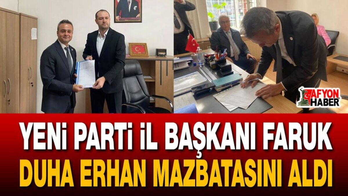 YENİ Partiİl Başkanı Faruk Duha Erhan mazbatasını aldı